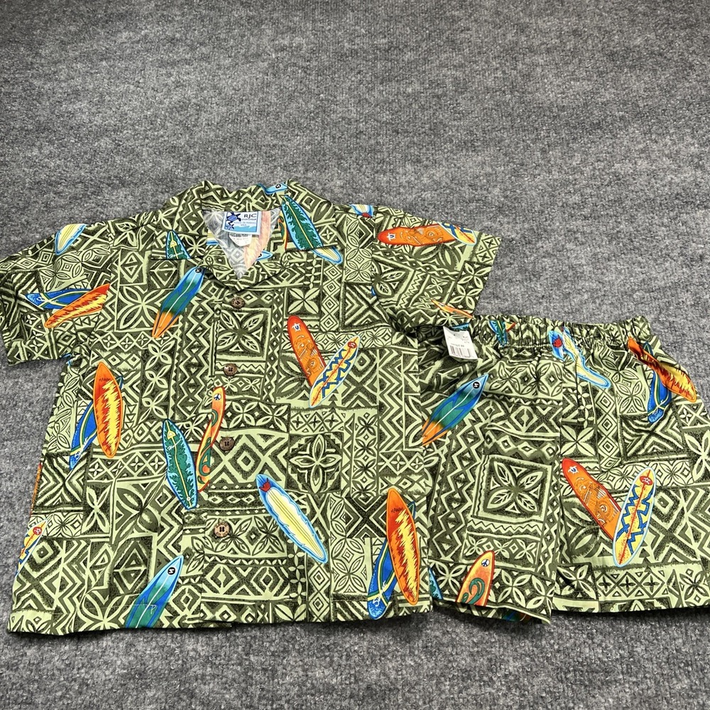NWT RJC Hawaii Toddler Boys Cabana Set Size5 Sage Green Surfer Tapa Shirt Shorts